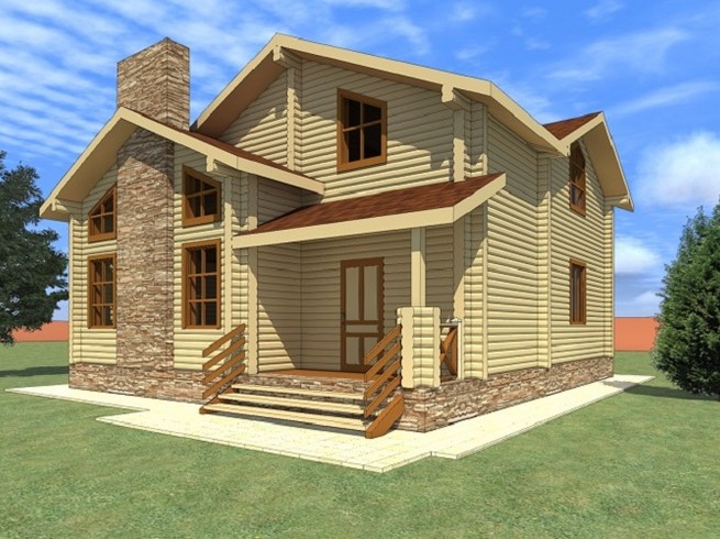 Проект двухэтажного деревянного дома КБ193-1. Фасад 1