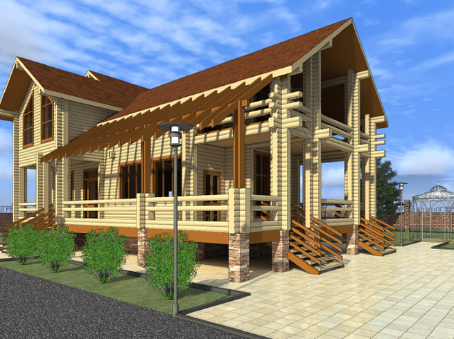 Проект двухэтажного деревянного дома КБ319. Фасад 1