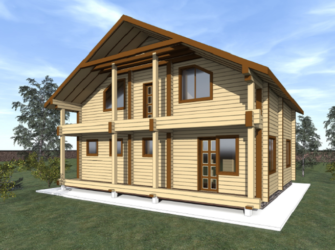 Проект двухэтажного деревянного дома КБ177. Фасад 1