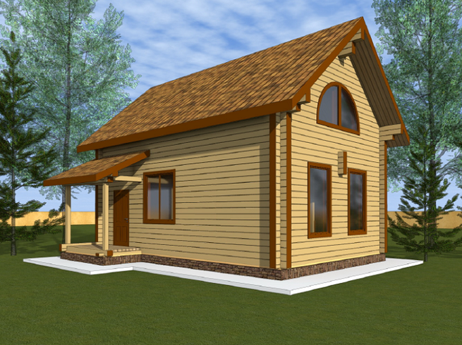 Проект двухэтажного деревянного дома с мансардой КБ101-2. Фасад 1