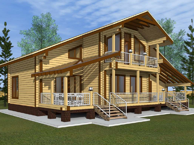 Проект двухэтажного деревянного дома КБ225-1. Фасад 1