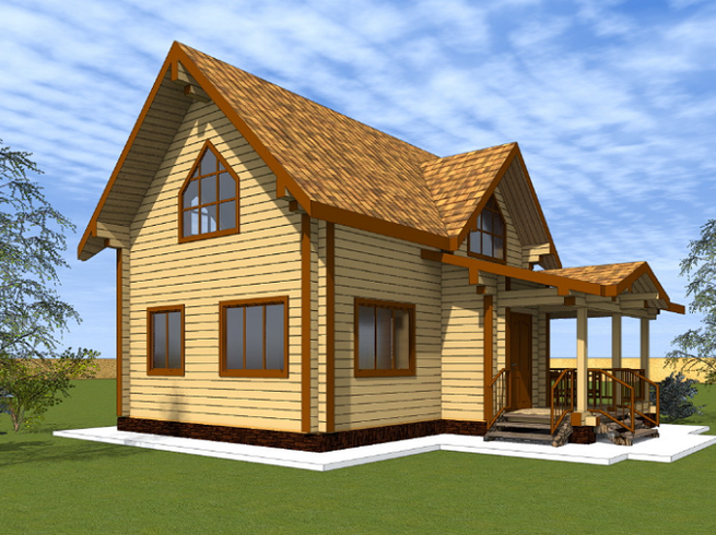 Проект двухэтажного деревянного дома КБ92. Фасад 1