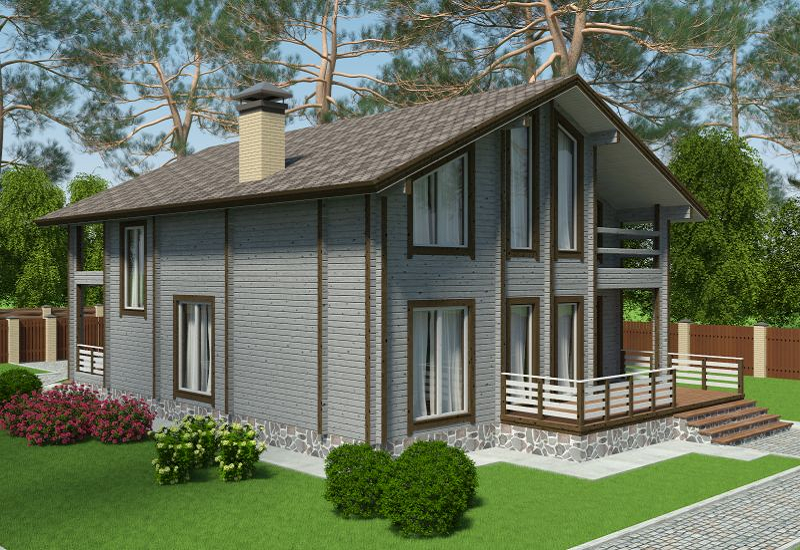 Проект дома из клееного бруса КБ253-1. Фасад 2